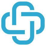 A blue interlocking geometric logo forming a symmetrical pattern, representing connectivity and structure.
